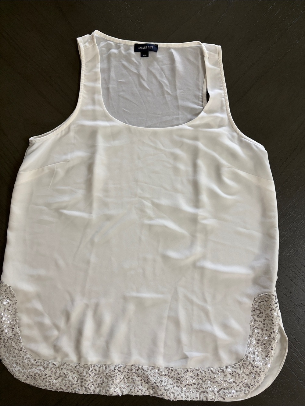 Smart Set White Tank Top with Sequin Hem